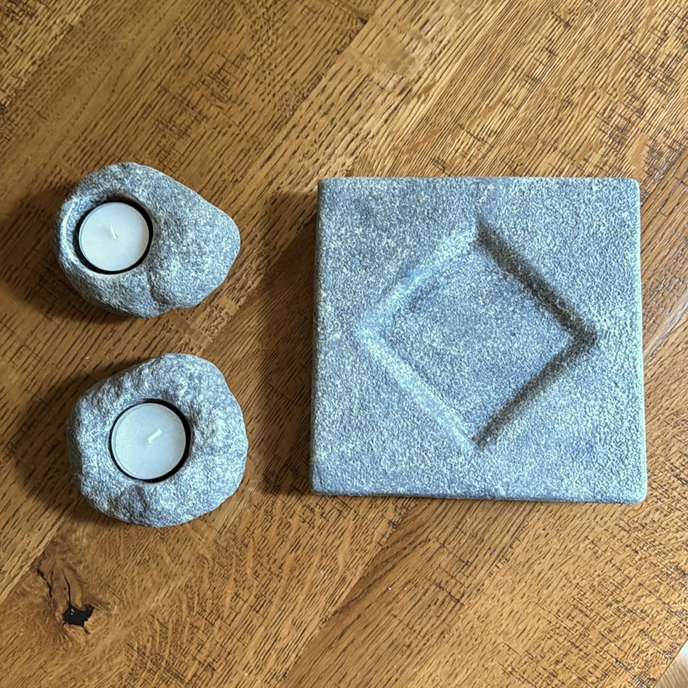 Partylite rare granite rockers candle set retired gray rock votive square